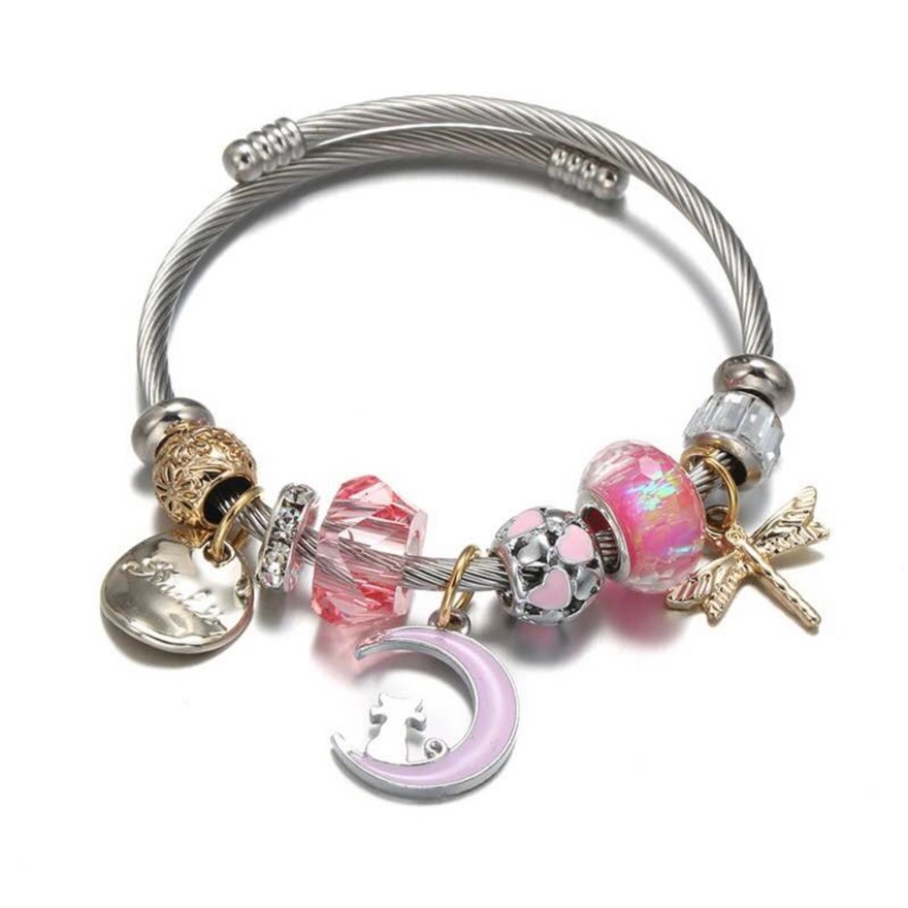 Adjustable Cat Moon Charm Bracelet for Women